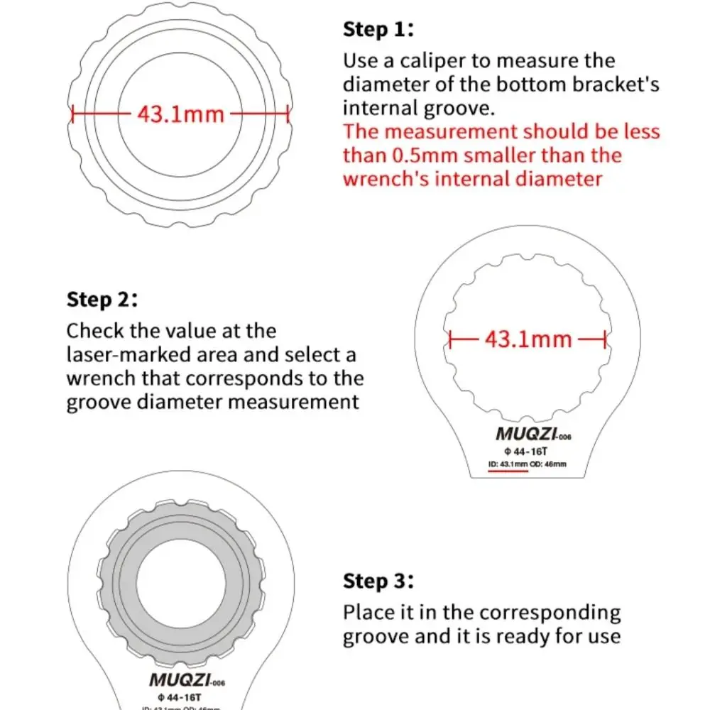 

39/41/44/46/49/52mm BB Wrench Soft Grib Anodizing Bottom Brackets Wrench Lightweight Design Alluminum Alloy Bottom Bracket Tool