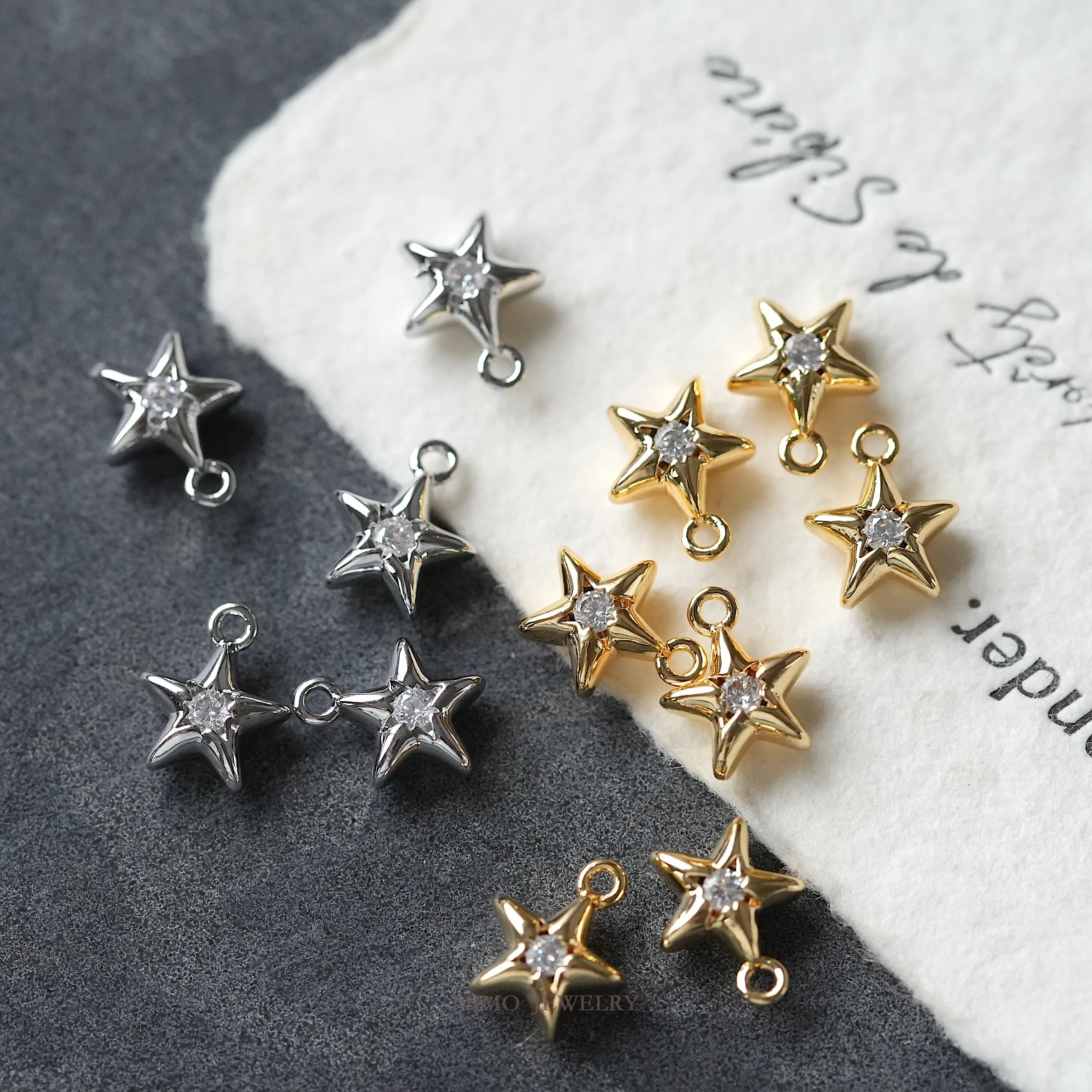 Single Diamond Star Sparkling Slips Charms Pendant Supplies DIY Hand Brass Gold Plated Accessories 9.4x7.8mm