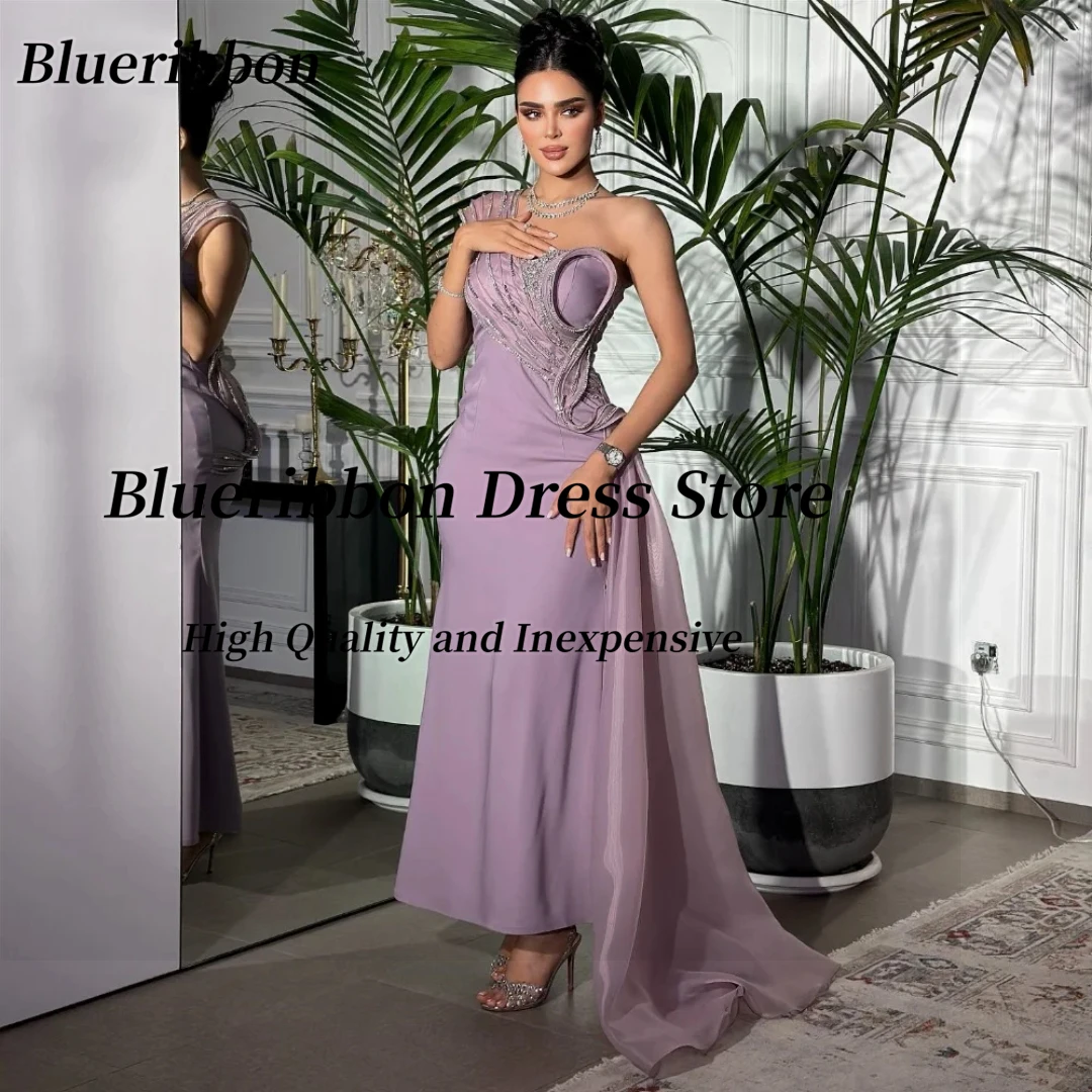 

Blueribbon Customized Saudi Prom Dresses One Shoulder Beading Vestidos Des Fiesta Ankle Length Birthday Party Evening Gowns