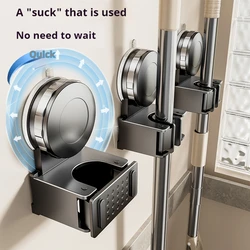 Suction Cup Mop Holder Storage Rack Bathroom Accessories Hanging Pipe Traceless Mop Clip Broom Hanger Wall-Mounted Waterproof