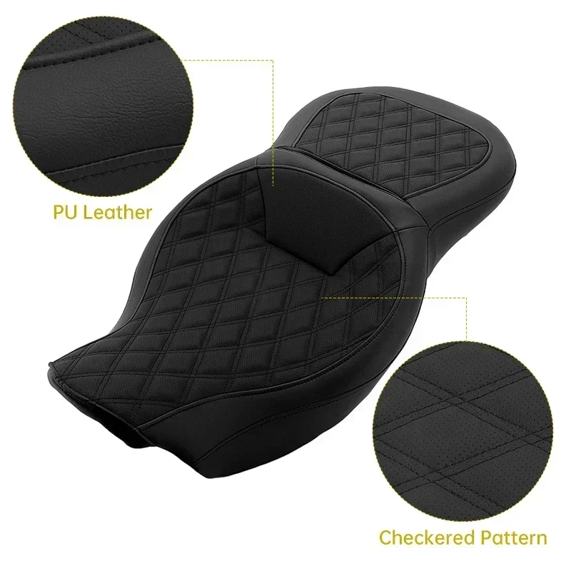 Two-Up Driver Passenger Seat Motorcycle PU Leather Cushion For Harley Touring Road King Glide Special FLTRX FLTRXS 2009-2022
