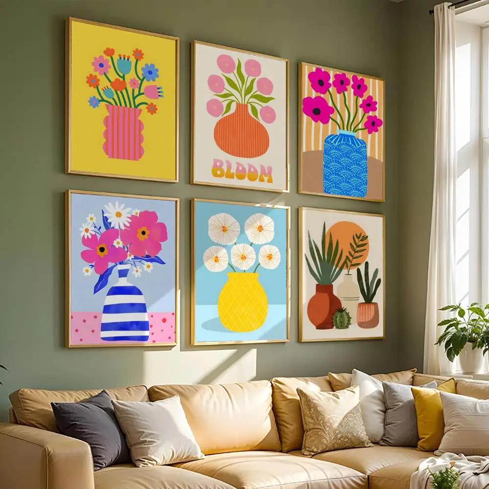 Pink Flower Market Vase Painting Calligraphy HD Canvas Wall Art Poster Painting for Home Living Room or Office Decoration