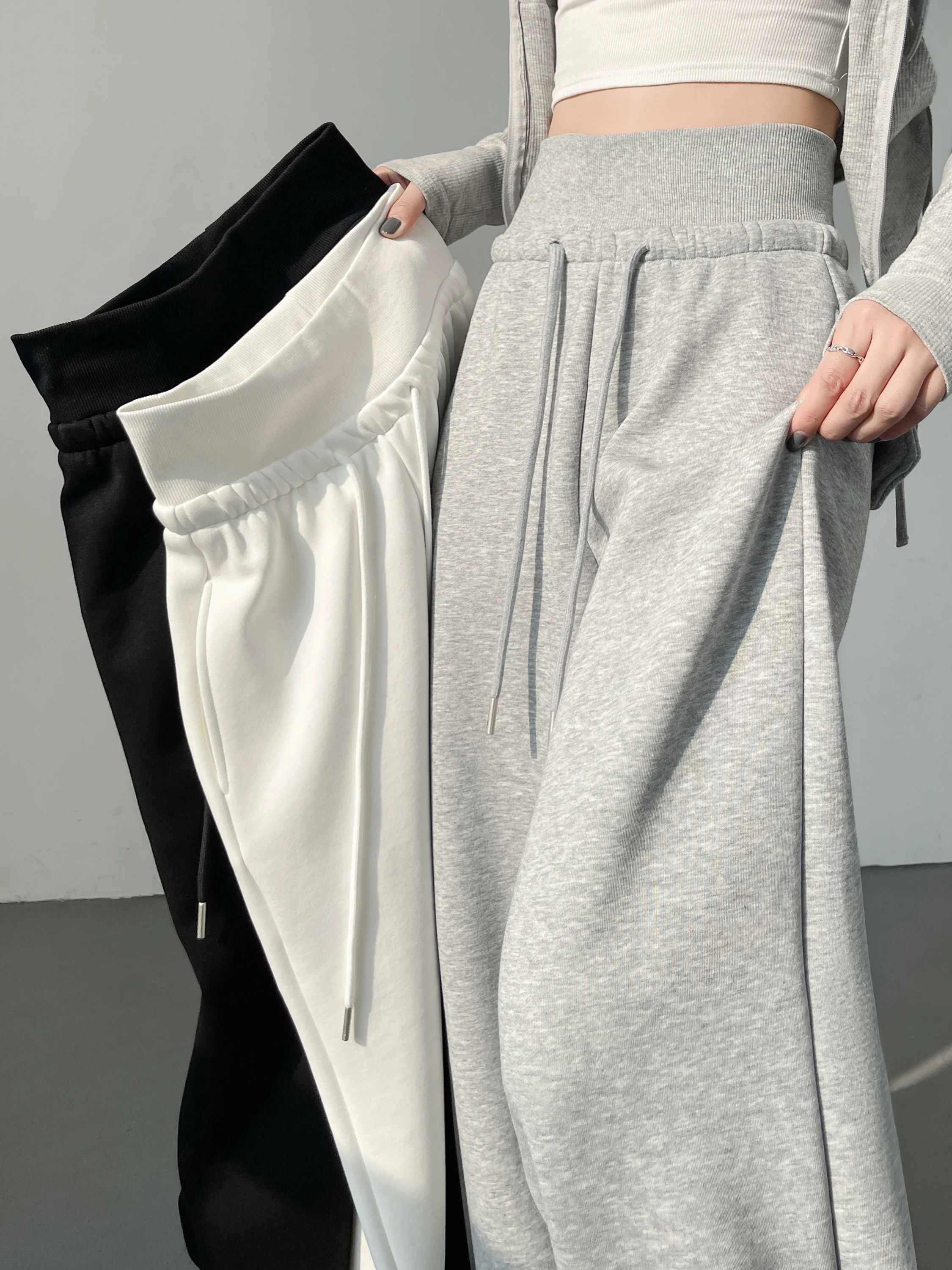 

Grey High Waist Wide Leg Sports Casual Pants Women's Spring Autumn New Style Loose Straight Narrow Version Draping Long Pants