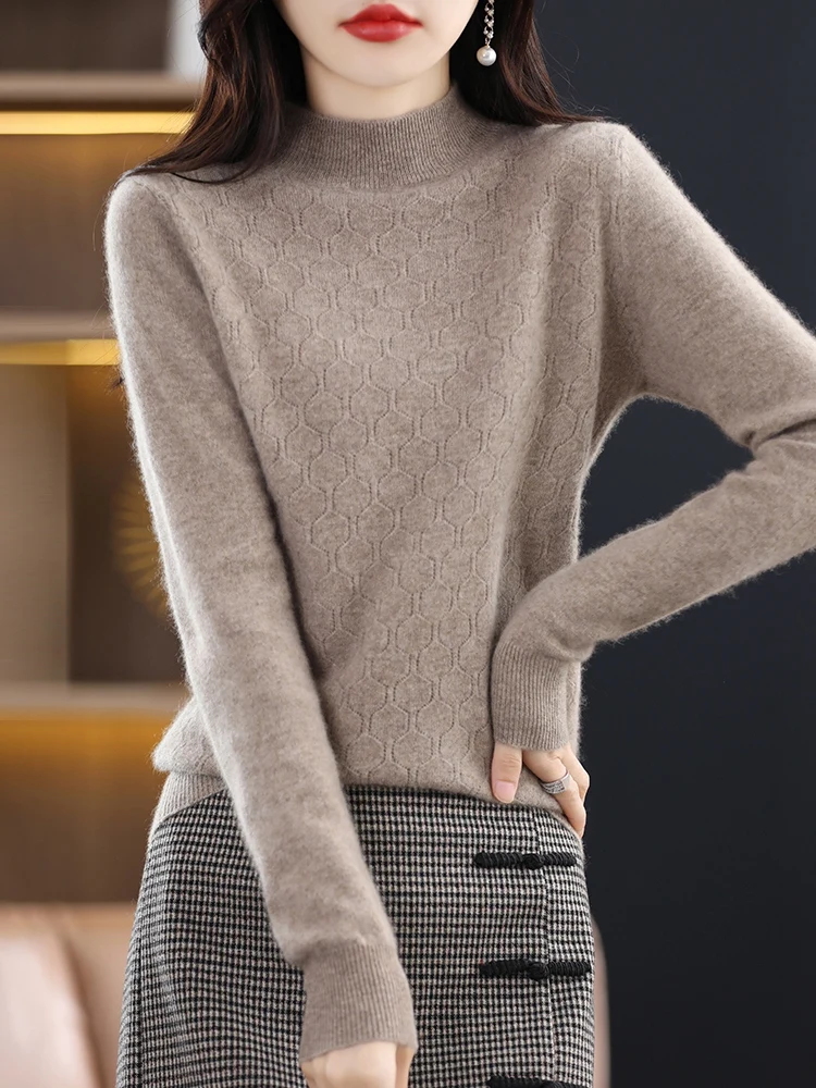 

Autumn And Winter New Round Collar Leisure 100 Pure Wool Contracted Rhomboid Pullover Base Knit Sweater All Go Together Cashmere