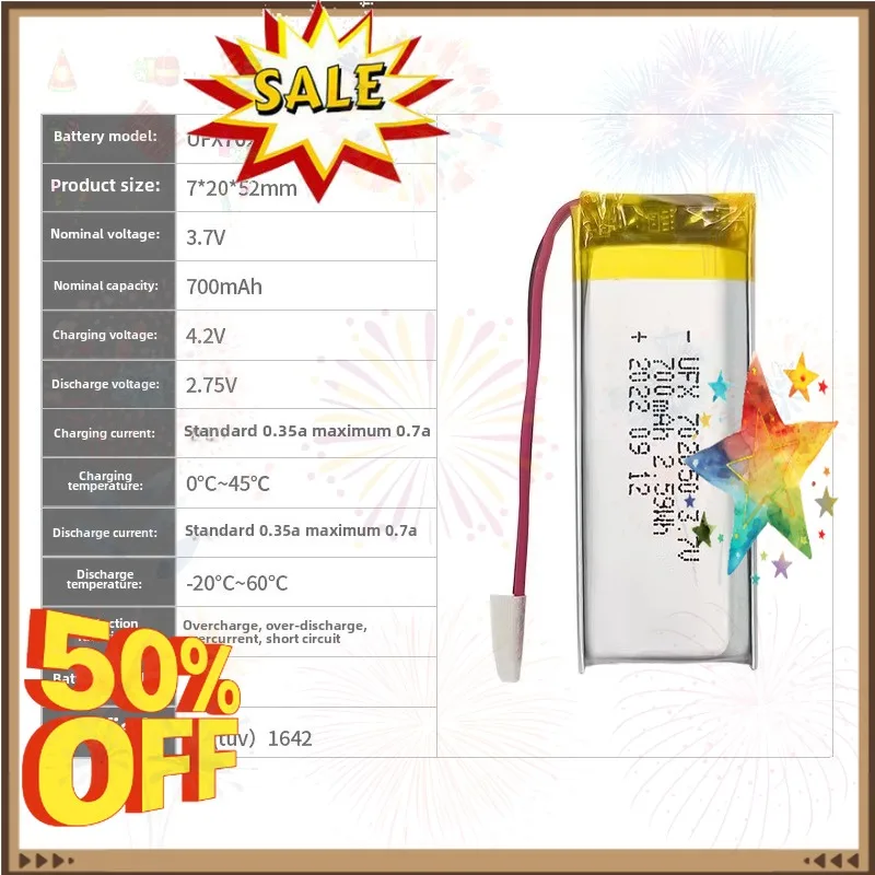 SWZY 3 PCS 3.7V 700mAh 702050 Lithium Polymer Lipo Rechargeable Battery for Beauty Device GPS Driving Recorder Aromatherapy Mach
