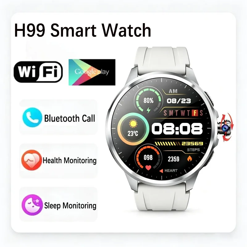 New smartwatch H99 1.95'' Amoled large Screen 190° Rotating Camera SIM card GPS Position Health monitoring Android Smartwatch