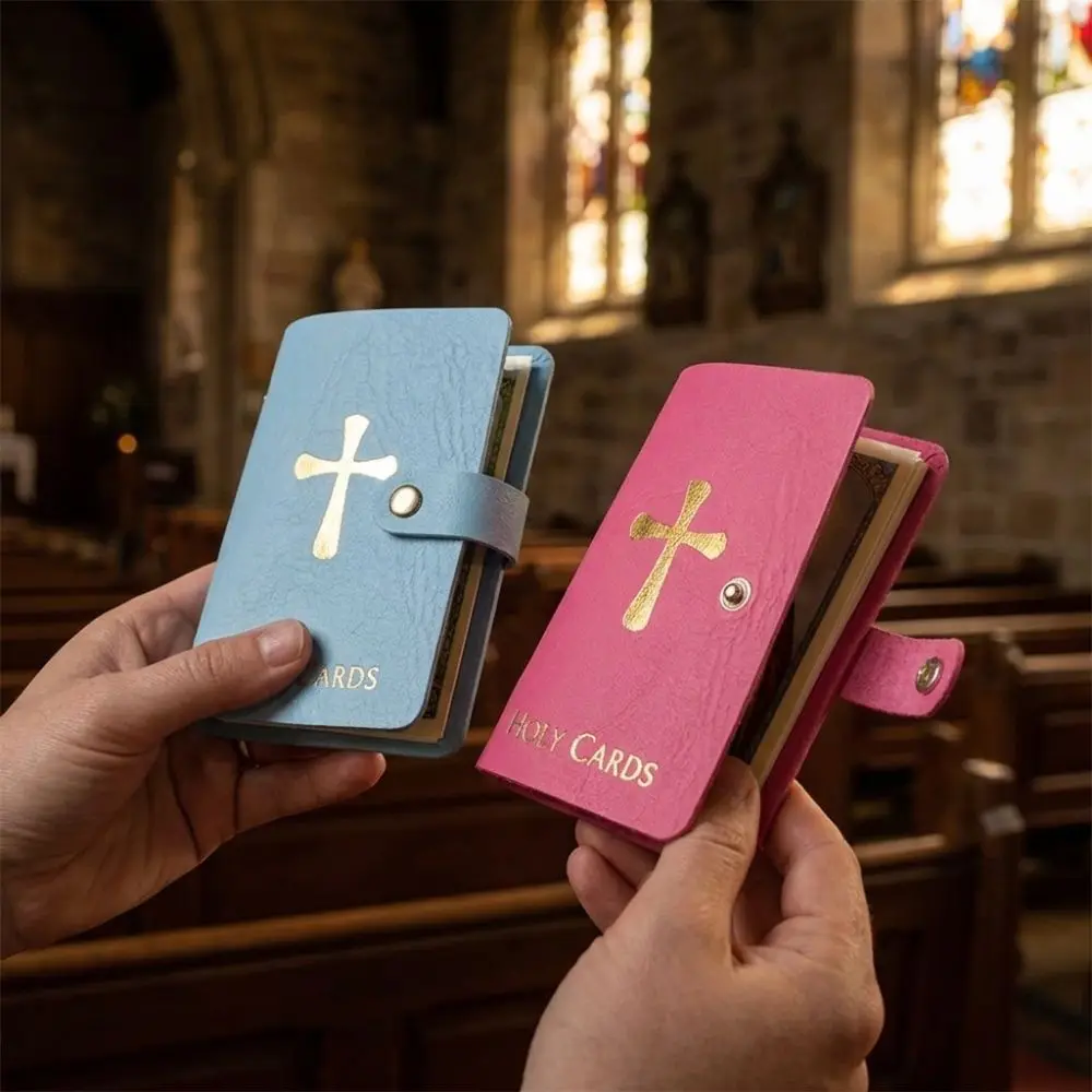 PU Leather Prayer Card Holder Compact Waterproof Holy Card Booklet Large Capacity Wear-resistant Prayer Card Organizer
