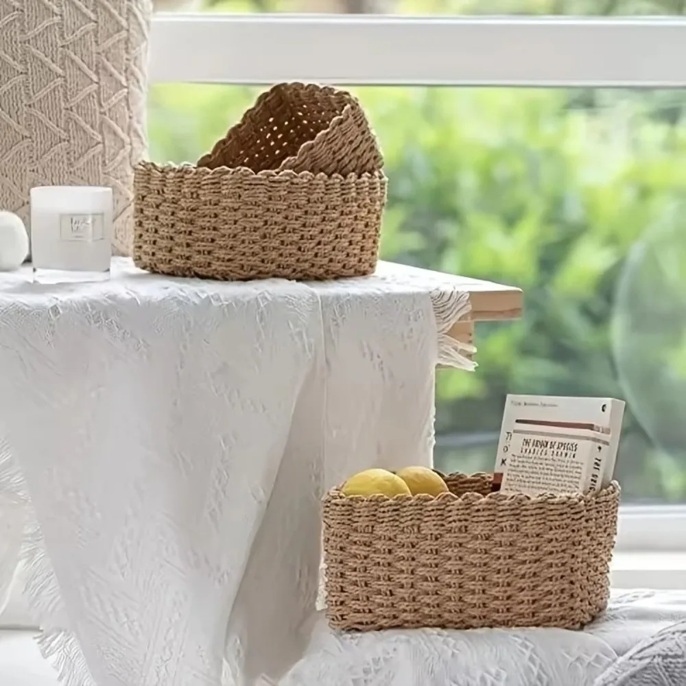 Durable Handwoven Storage Basket Versatile Square Desktop Organizer Open Design Storage Bins Home Organizer
