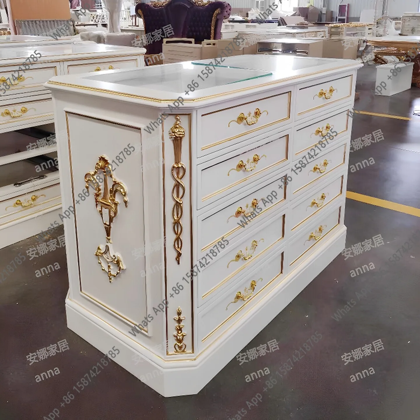 European jewelry counter French luxury solid wood engraved gold foil cloakroom jewelry display jewelry cabinet