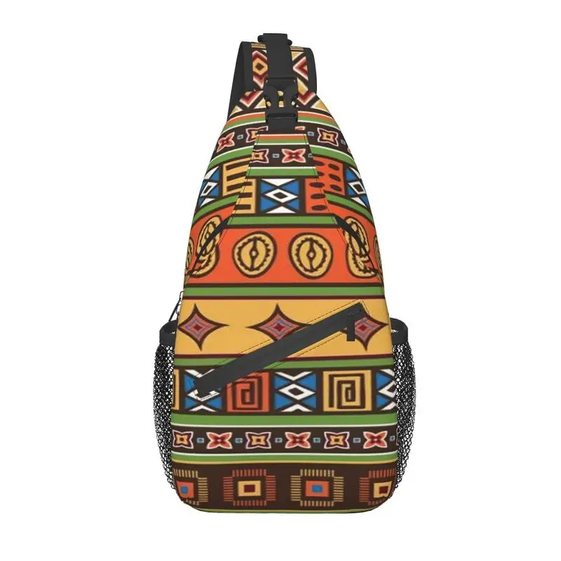 African Kitenge Ankara Print Sling Chest Crossbody Bag Men Cool Africa Ethnic Art Shoulder Backpack for Hiking