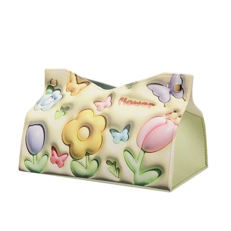 PU Napkin Car Tissue Boxes Paper Box Floral Napkin Dispenser Holder Office