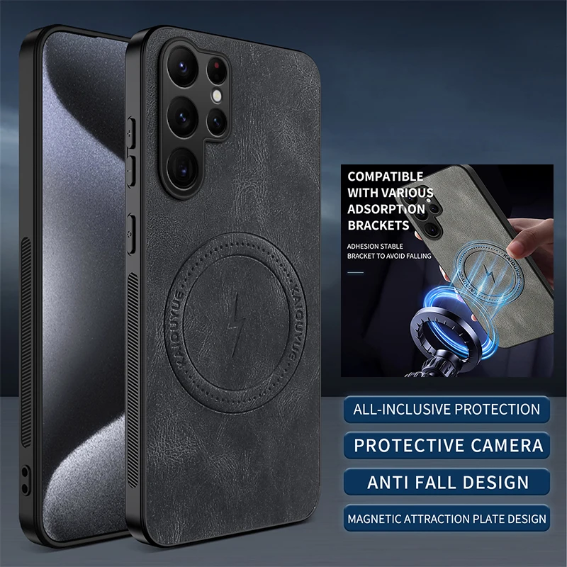 For Samsung Galaxy S26 S25 S24 S23 S22 S21 Ultra Plus Leather Textured Magnetic PhoneCase For Samsung S25 S24 S23 S21 FE S25Edge