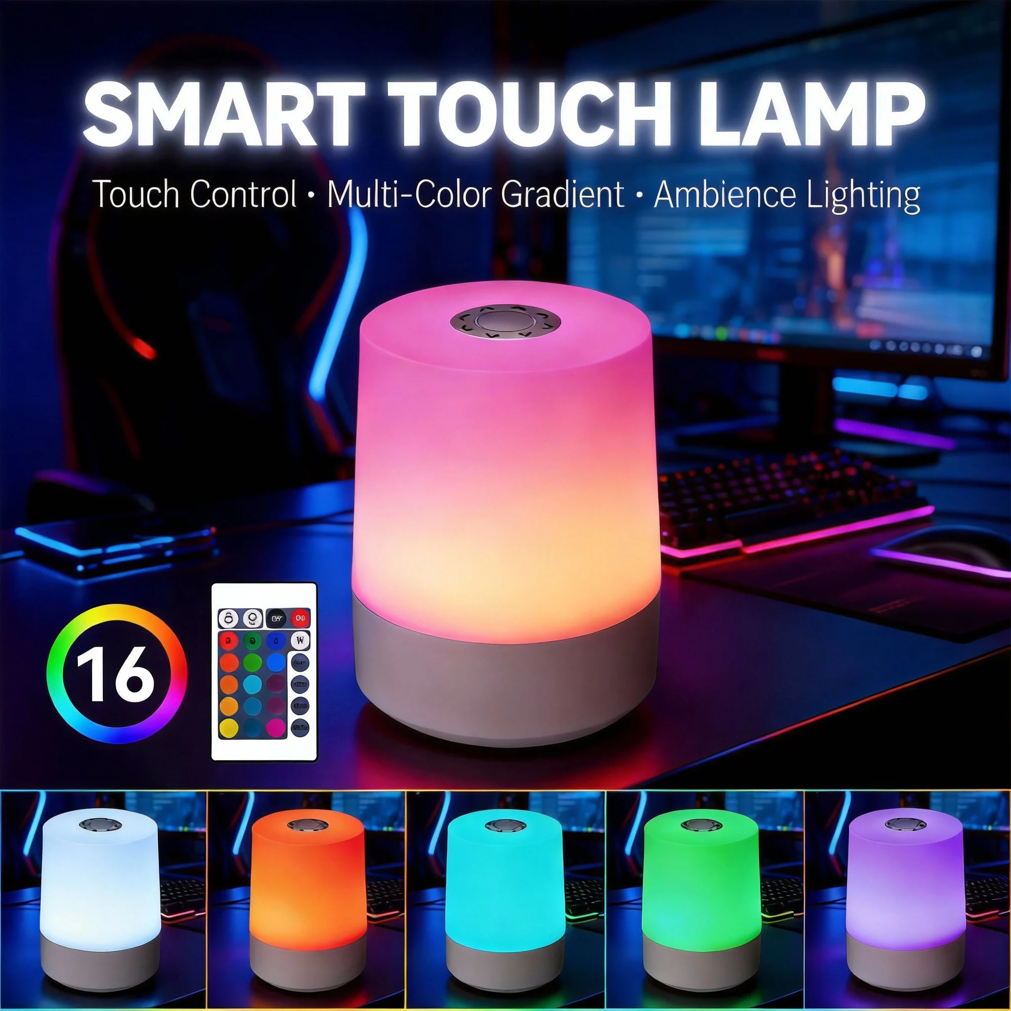 Rechargeable LED Night Light with Remote Control & Touch Dimmer - RGB Dimmable Bedside Table Lamp for Bedroom, Reading & Decor