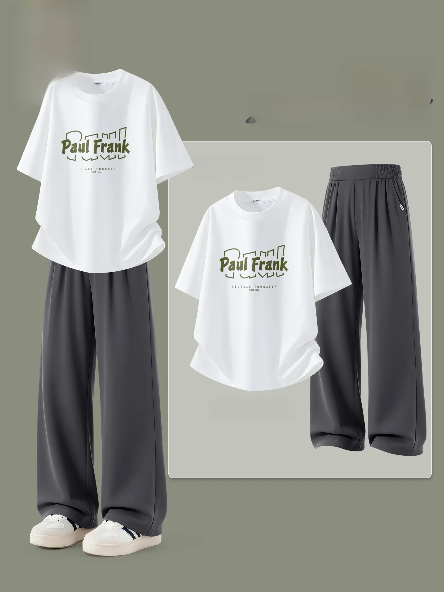 

Ice Silk Cool Feeling Short Sleeve T-Shirt Set Men Summer Drapey Long Pants Casual Sportswear Ensemble