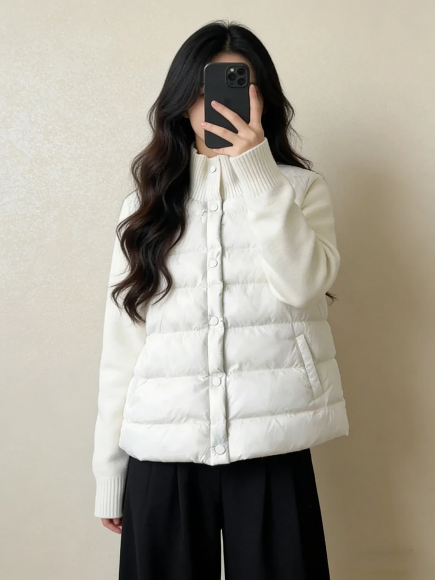 

Korean Sle Lightweight Warm Knitted Patchwork Stand Collar Cotton Jaet Women's Autumn Winter New Loose White Cotton Coat