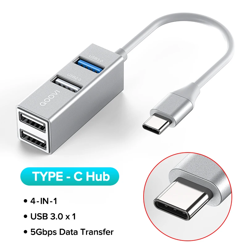QOOVI USB C HUB 4 Ports USB Typ C zu USB 3,0 HUB Splitter USB-C Adapter Dock Für Macbook Pro iPad Oberfläche Samsung S21 Xiaomi