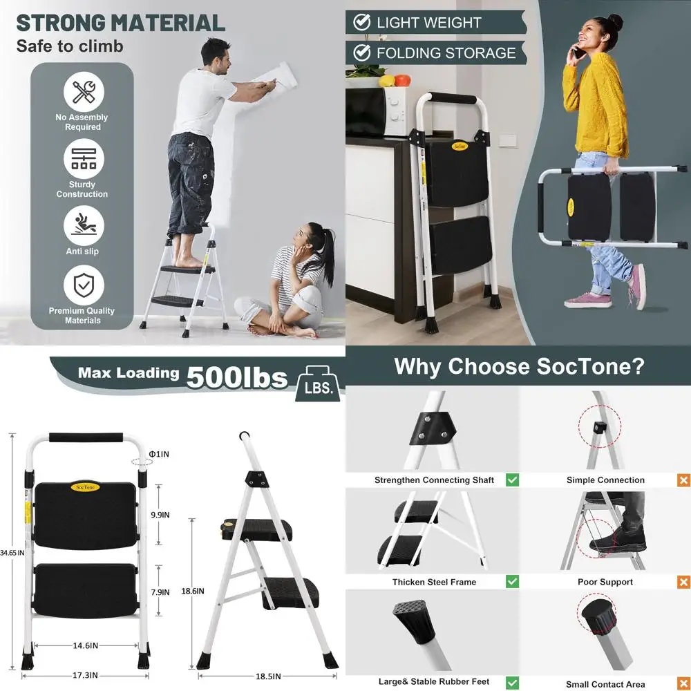 

2 Step Ladder, olding Step Stool or Adults with Handle, Lightweight, Perect or Kitchen& Household, 500lbs acity Sturdy Steel Lad