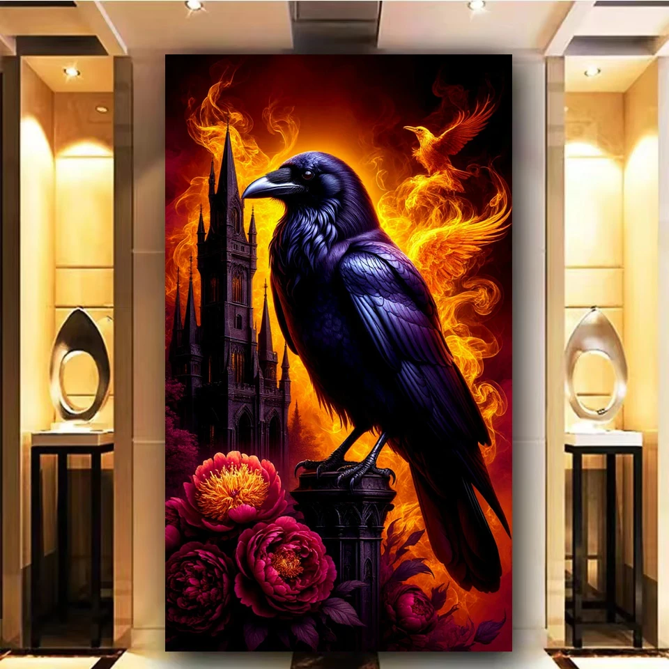 Large Size Black Crow Phoniex Peony Castle Diy Diamond Painting Art New 2026 Diamond Mosaic Cross Stitch Kits Home Decor