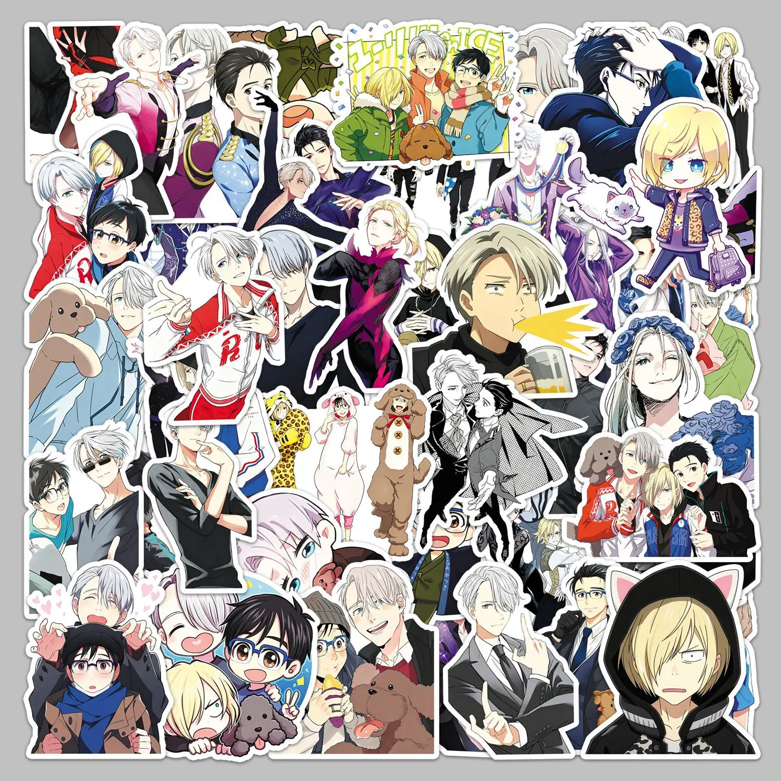 50 Stück Super Beliebte Yuri on Ice Anime-Aufkleber Cartoon PVC-Sticker Spielzeug DIY Wasserdichte Skateboard-Gepäck-Handy-Kühlschrank-Geschenke