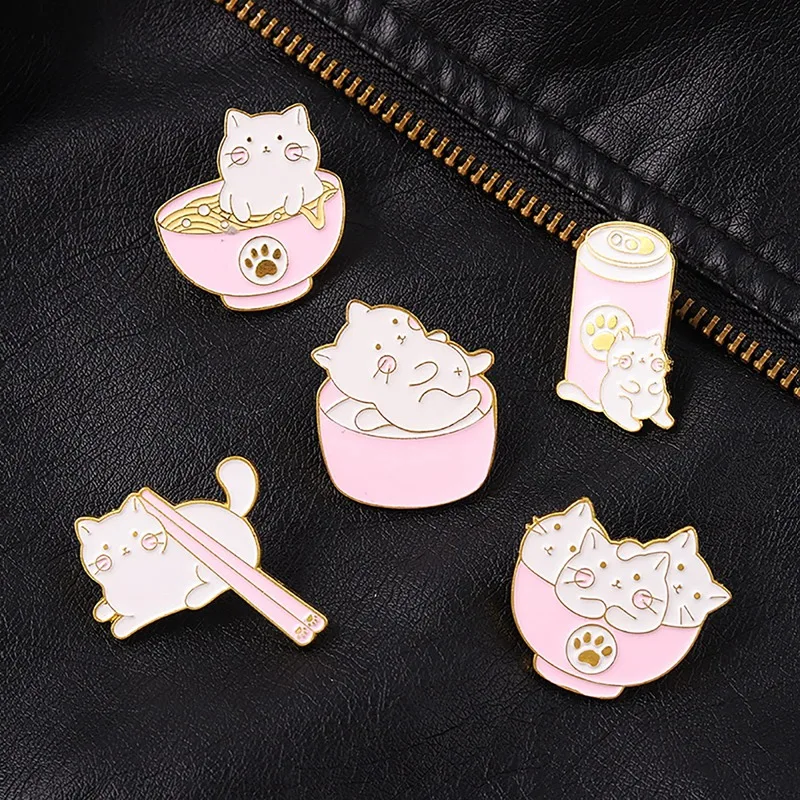 5 Pcs Cat Enamel Pins For Women Girl,Cute Animal Enamel Brooches Badge Pins For Backpack And Jackets DIY Accessories