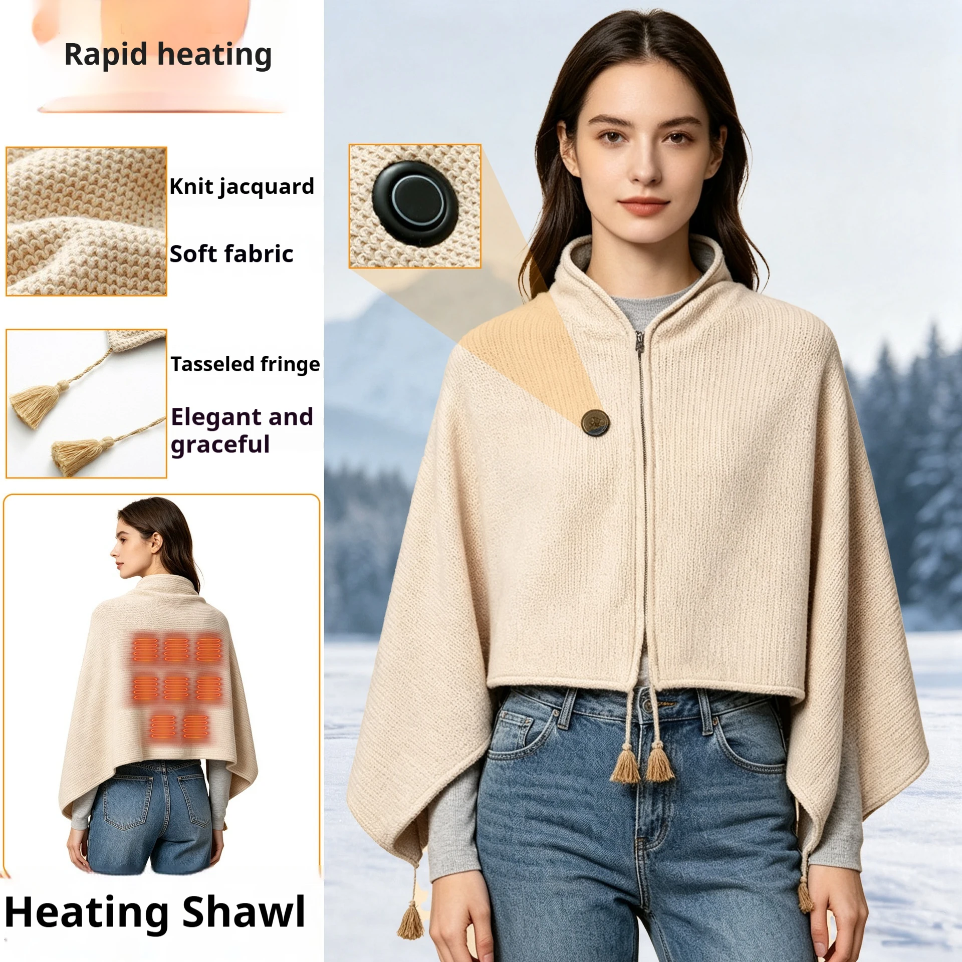 USB Heated Shawl Blanket Soft Wearable Fast Heating Electric Throw for Home Office Car Travel Winter Warm Shoulder Wrap
