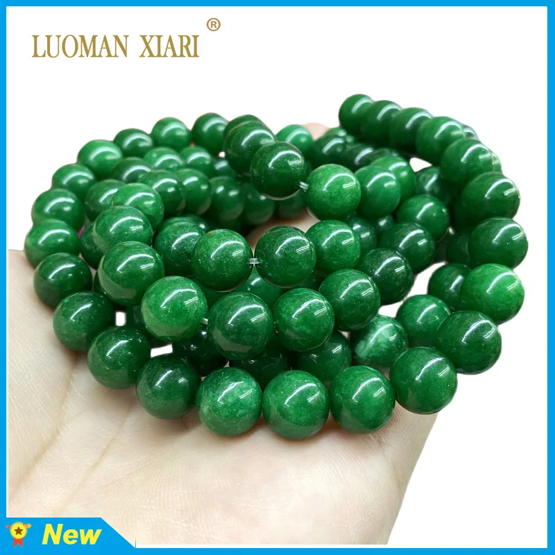 Natural Stone Green Chalcedony Imitate Emerald Jade Loose Round Space Beads for Jewelry Making Diy Bracelet Earrings Accessories