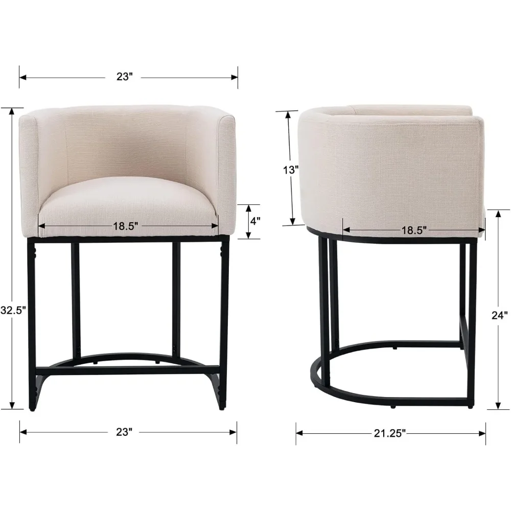 Modern Counter Height Linen Fabric Upholstered Counter Stools Set of 3, 24 inch Kitchen Island Stool with  Tubular Frame