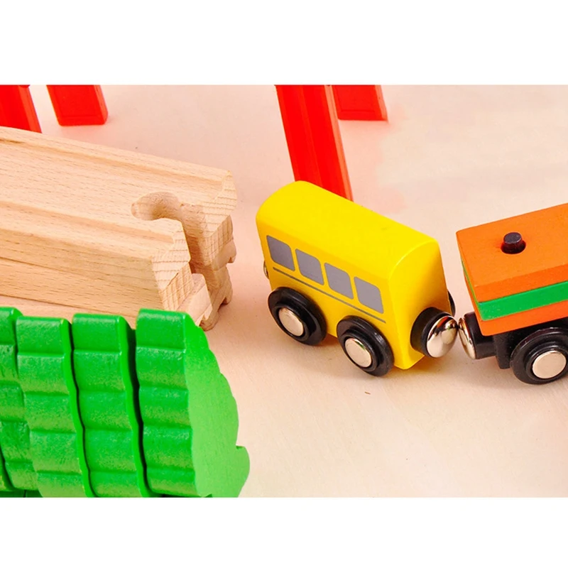 37 Piece Wooden Track & Train Pack Fits Kids Friendly Building & Construction Toy Train Car Toys For Kids Girls & Boys