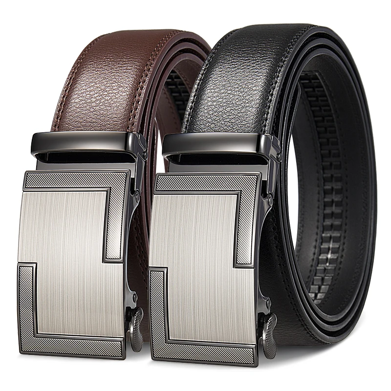 Men's Automatic Ratchet Leather Belt Business Casual Luxury Alloy Buckle Waist Strap Belt For Men 3.5cm Width