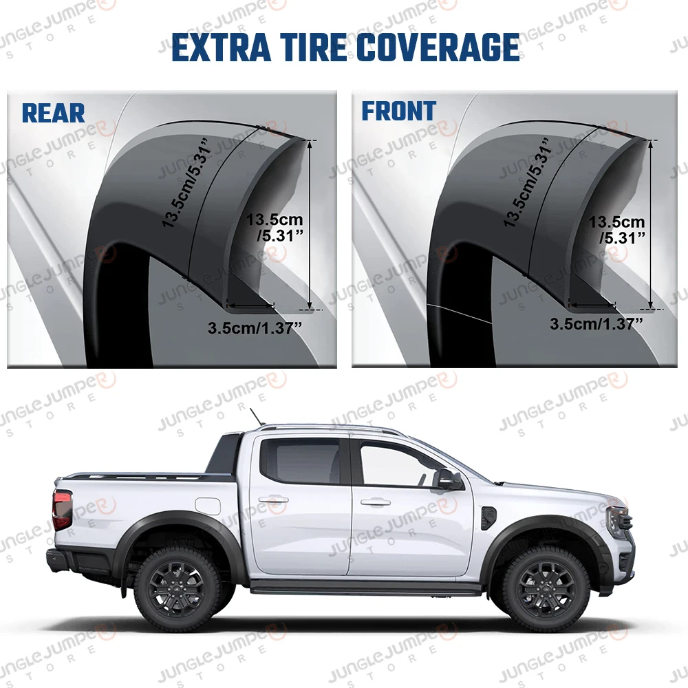 Fender Flares Wheel Arch For Ford Ranger Next Gen 2023 2024 2025 2026 Wildtrak with Parking Sensor Fender Flares Extend 6PCS SET