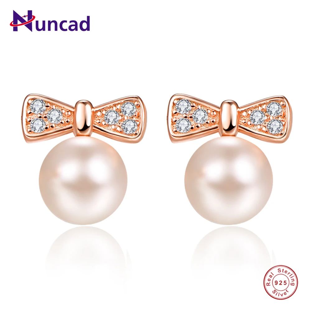 

NUNCAD 6mm Pearl Earring for Women Plating 18k Rose Gold 925 Sterling Silver Earring Wedding Jewelry Post with Friction Back
