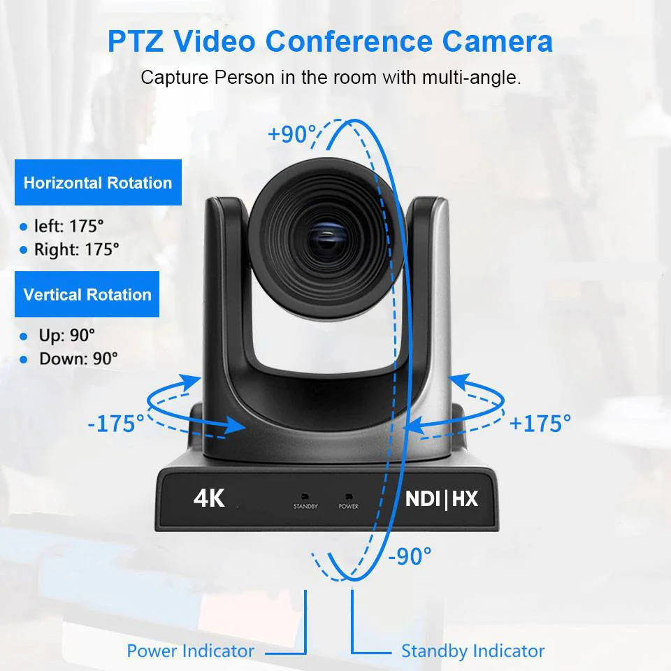 4K NDI+SDI+HDMI PTZ Video Conference Camera USB Streaming Camera 12X /20X for Church Business Meet Zoom Youtube Live Streaming