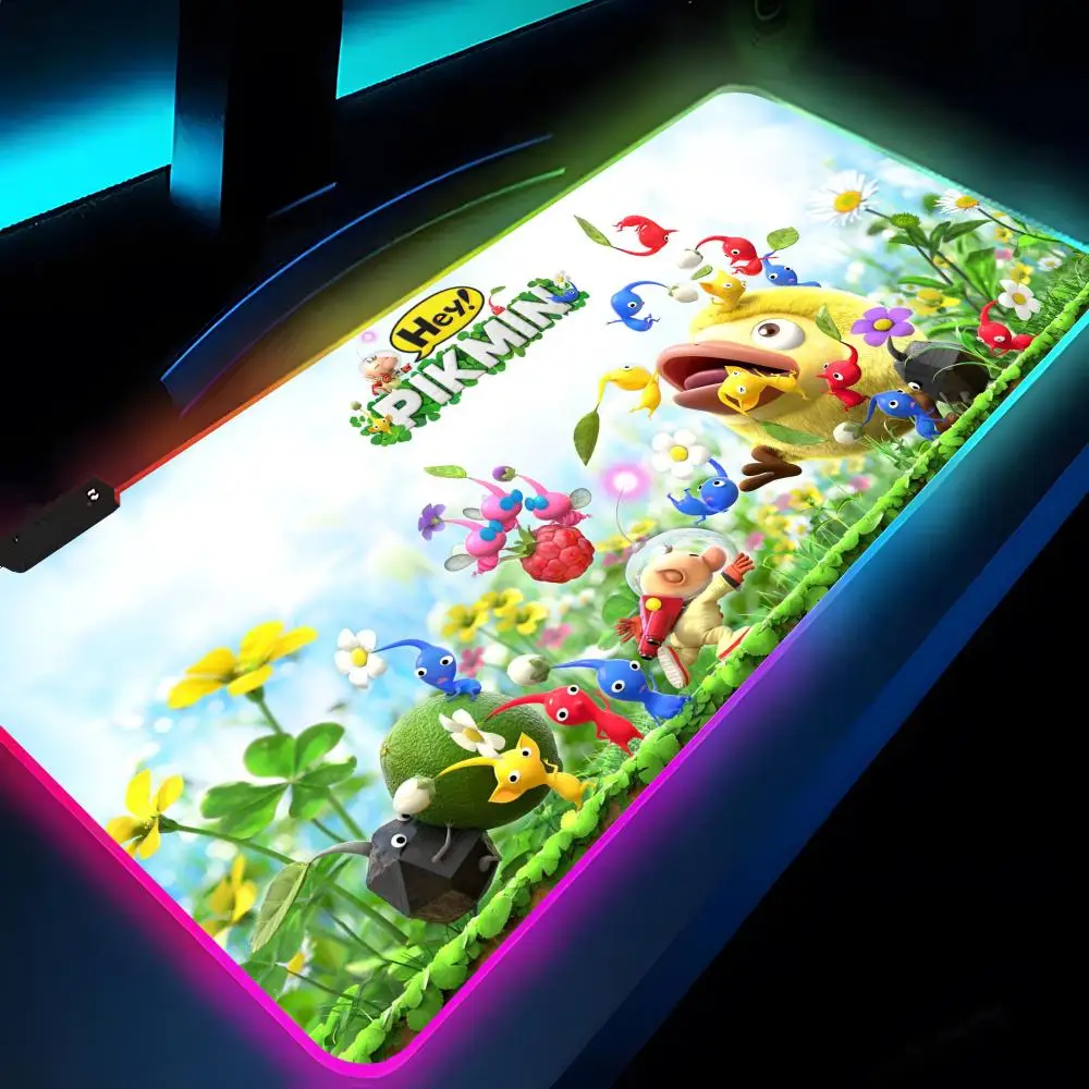

Cartoon PIKMIN 4 Mouse Pad Rgb Xxl Laptop Mat Gaming Mousepad Backlit Keyboard Gamer Girl Table Pads Desk