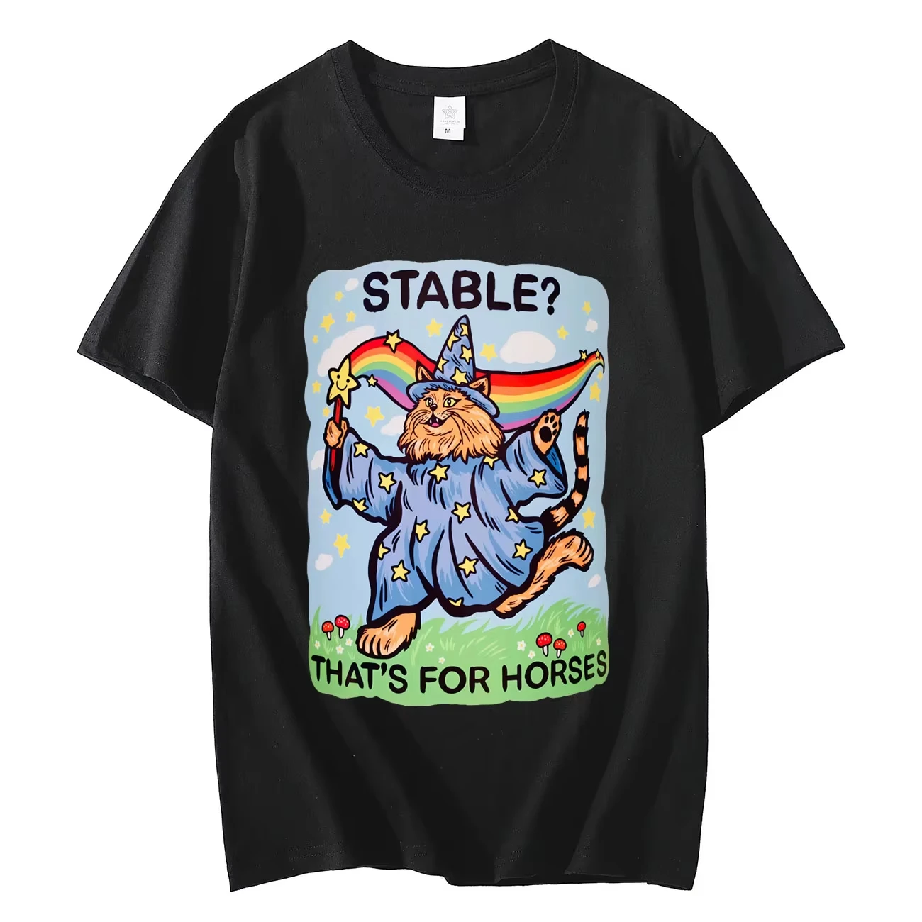 Stable? That's for Horses Funny Cat Meme T-shirt Men Women Fashion Y2k Short Sleeve T-shirts Summer Casual Loose Cotton T Shirts