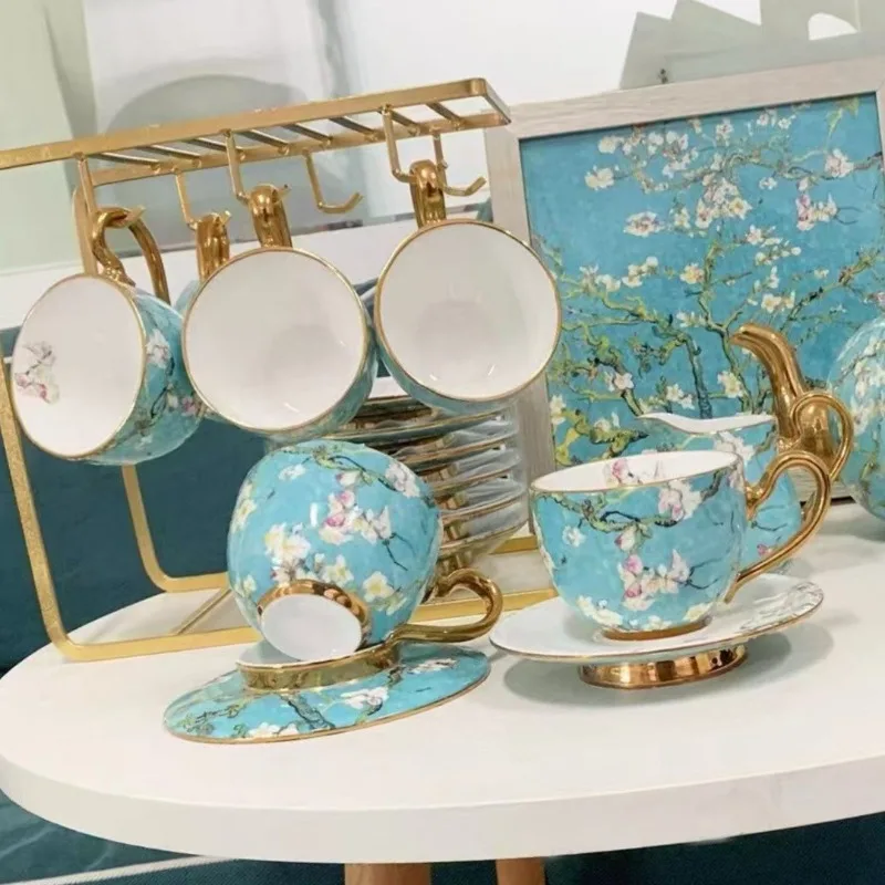 Home apricot flower series high-end bone china 18-head coffee afternoon tea set home hotel gift