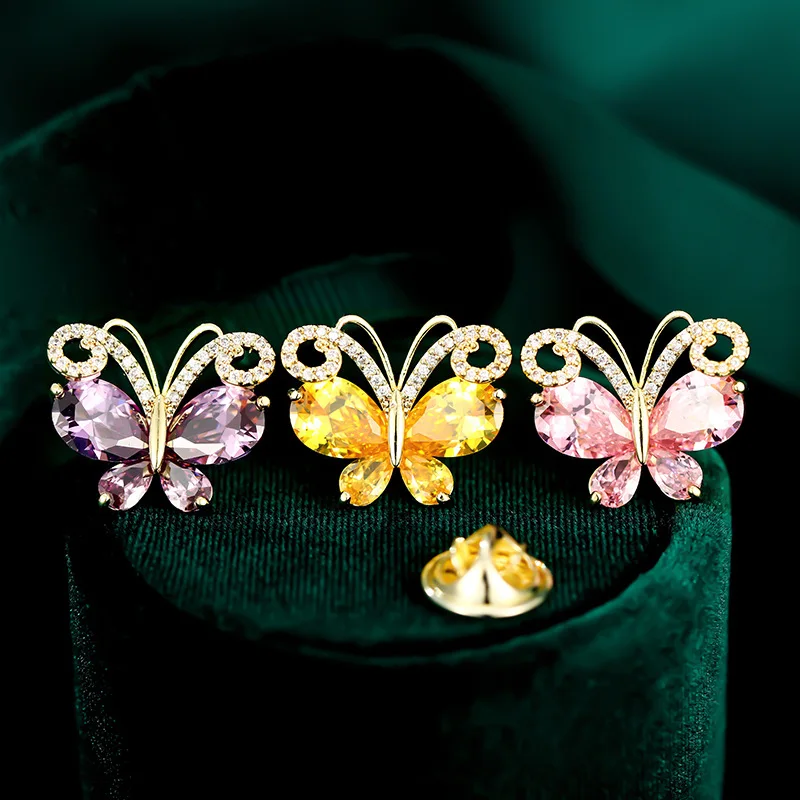 Trendy AAA Cubic Zircon Flower Butterfly Collar Pin for Women Man Clothing Accessories Heart Maple Leaf Lapel Pin Small Brooches