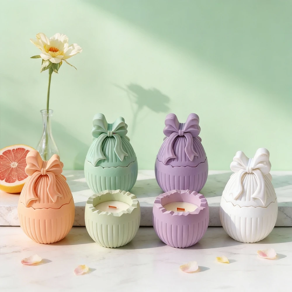 

Easter Egg Candle Jar Concrete Silicone Mold Candle Holder Mold Bowknot Egg Plaster Storage Candlestick Silicone Mould