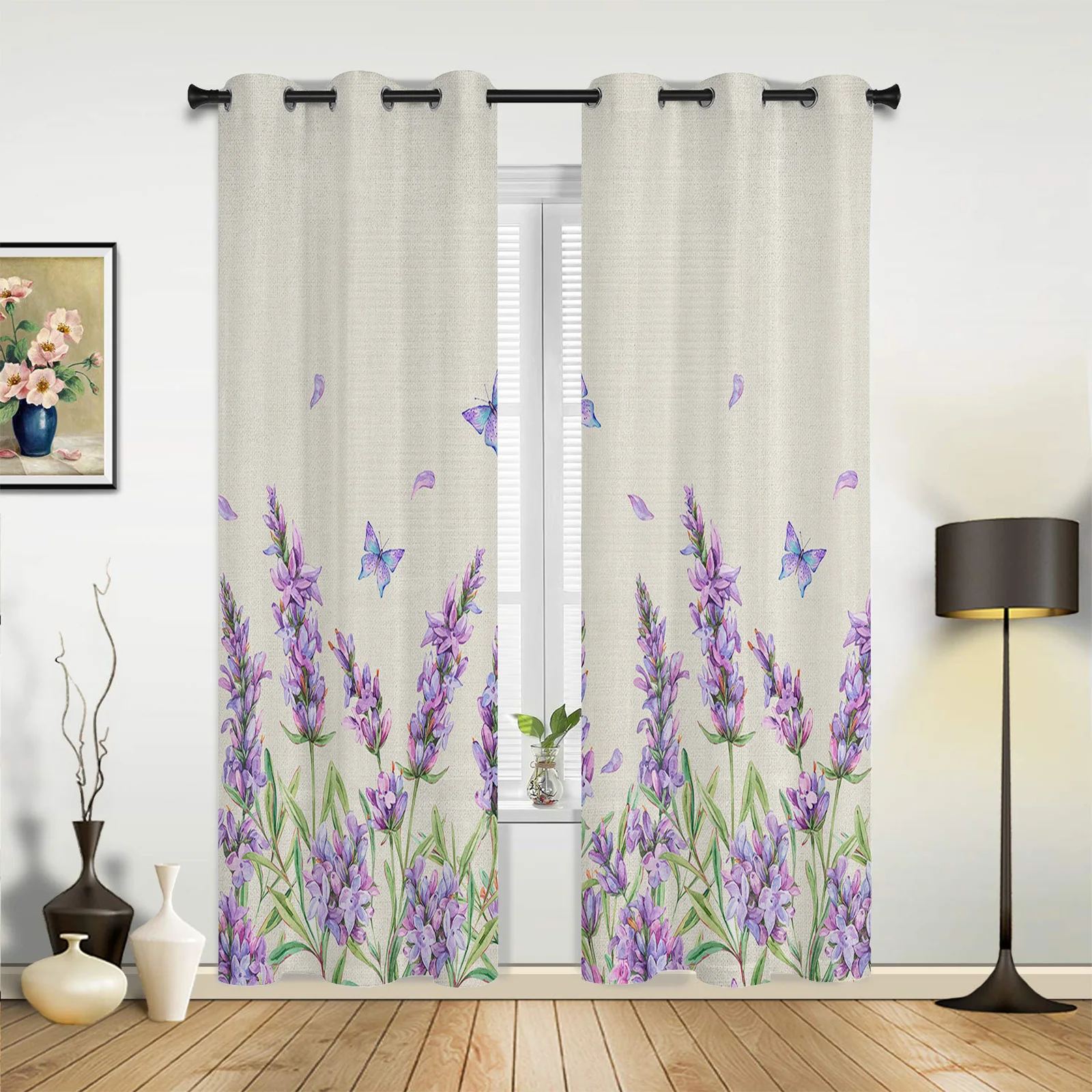 

Flower Purple Lavender Butterfly Retro Window Curtains Luxury Curtains for Living Room Bedroom Curtains Printed Valance Drapes