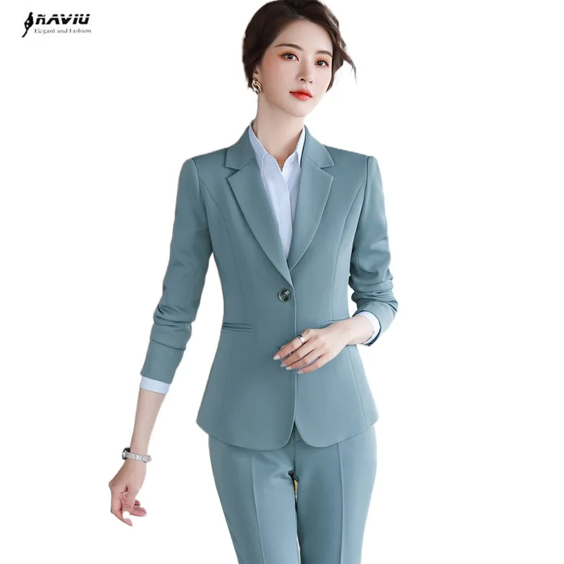 Traje de pantalones de negocios para mujer, Blazer ajustado de manga larga con temperamento, ropa de trabajo Formal para entrevista, oficina, nueva