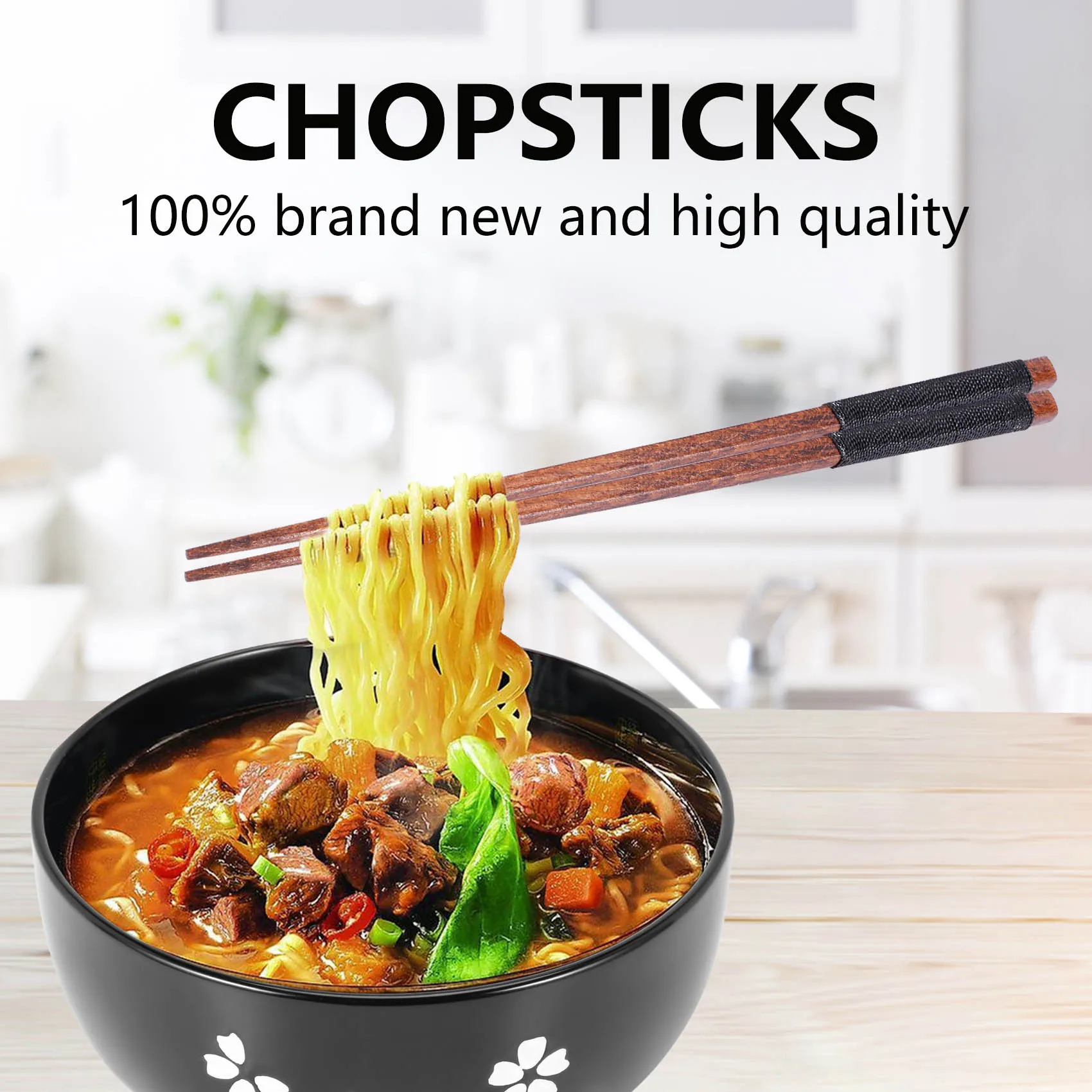 THIVN-1 Pairs Japanese Natural Wood Chopsticks Value Pack Cooking Tableware Theaceae Black