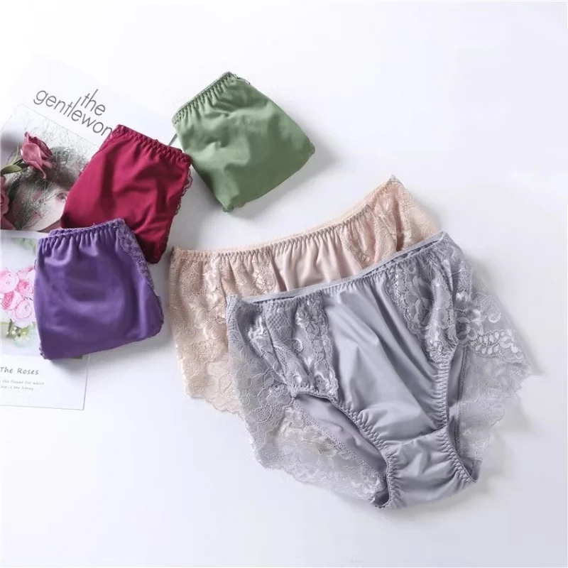 3PCS/Set Women\'s Panties  Sexy Lingeries Plus Size 7XL High Waist Lace Thin Soft Briefs Underwears Female Underpants