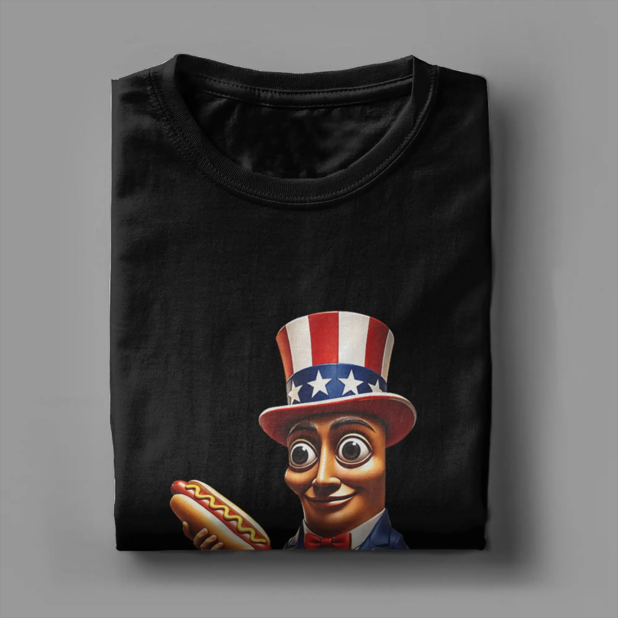 Men's T-Shirt Independence Day Tung Tung Tung Sahur Hot Dog Leisure Pure Cotton Tees Short Sleeve T Shirts Crew Neck Clothing