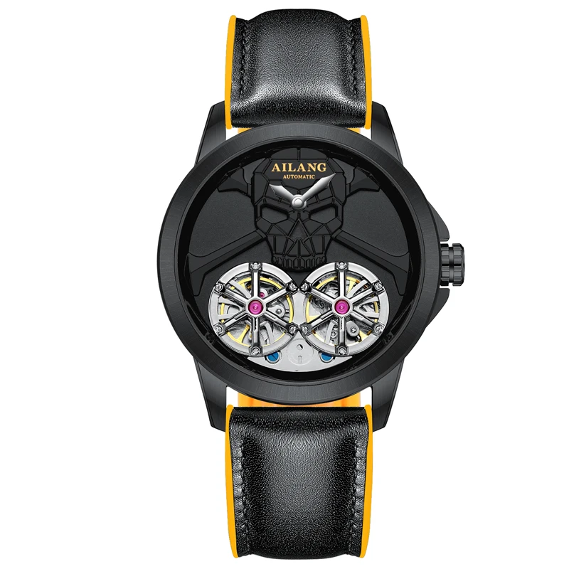 فاسق البخار الجمجمة اثنين توربيون تصميم رجل ووتش جوفاء التلقائية الميكانيكية للماء الرجال التلقائي ساعة اليد للرجال #2