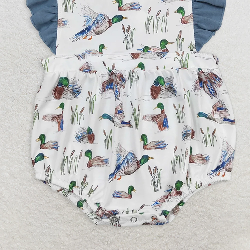 Baby Girls Summer Romper with Duck Straps Ruffle And Flutter Sleeves Cute Duck Design Infant Girls' Summer Clothing