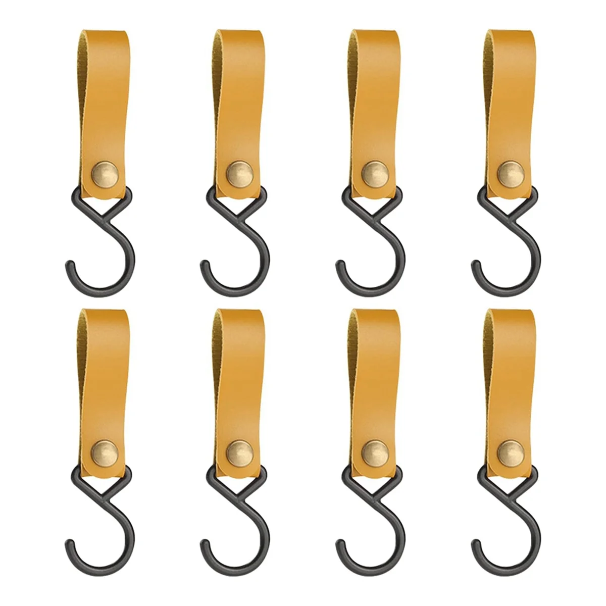 8 Pcs Leather S-Hooks Leather Hook,S-Hooks S Shaped Hooks Coat Hook for Hanging, Camping Hook Hanger Hooks (Light Brown)