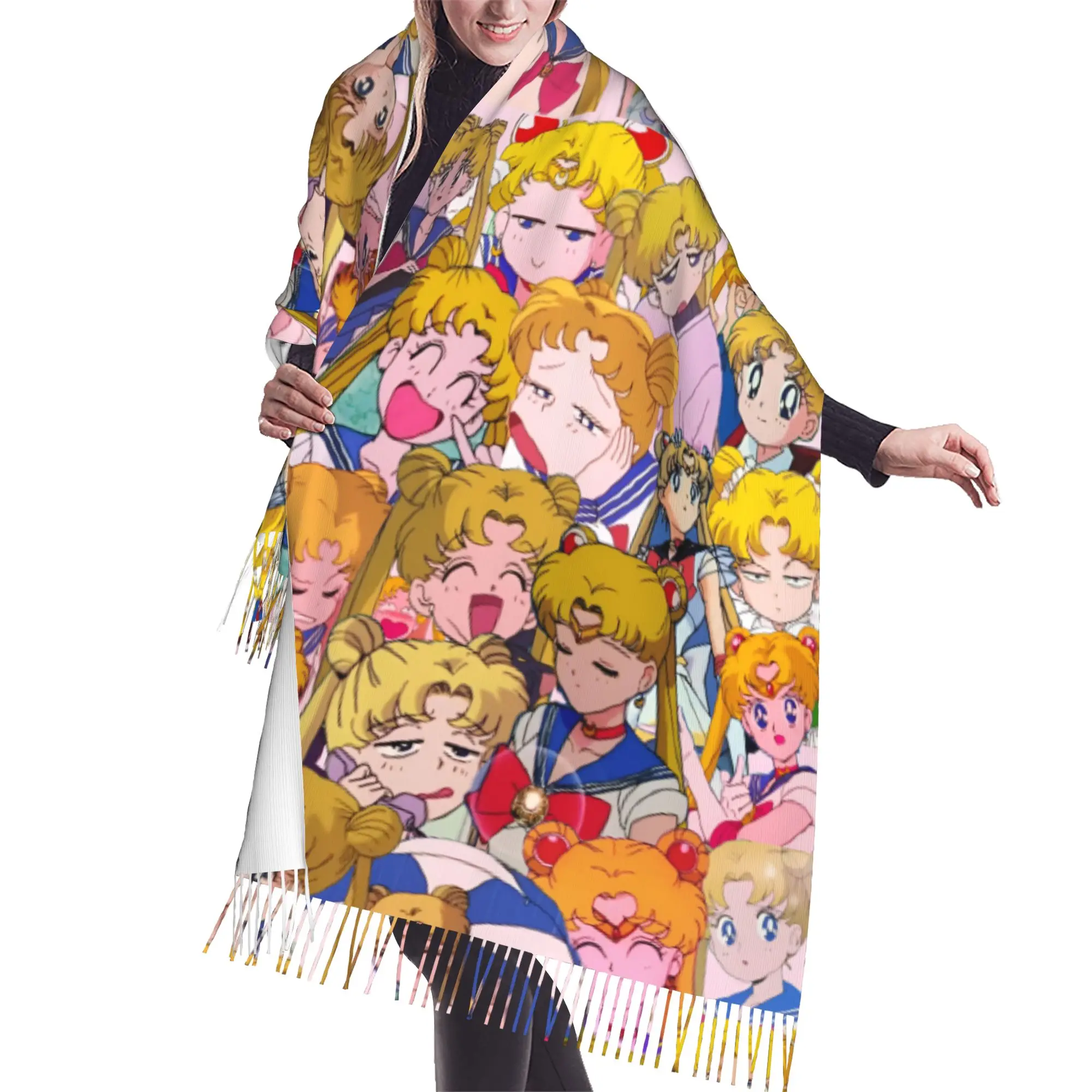Personalized Printed Sailored Anime Mooned Scarf  Men Women Winter Warm Scarves Usagi Tsukino Shawl Wrap