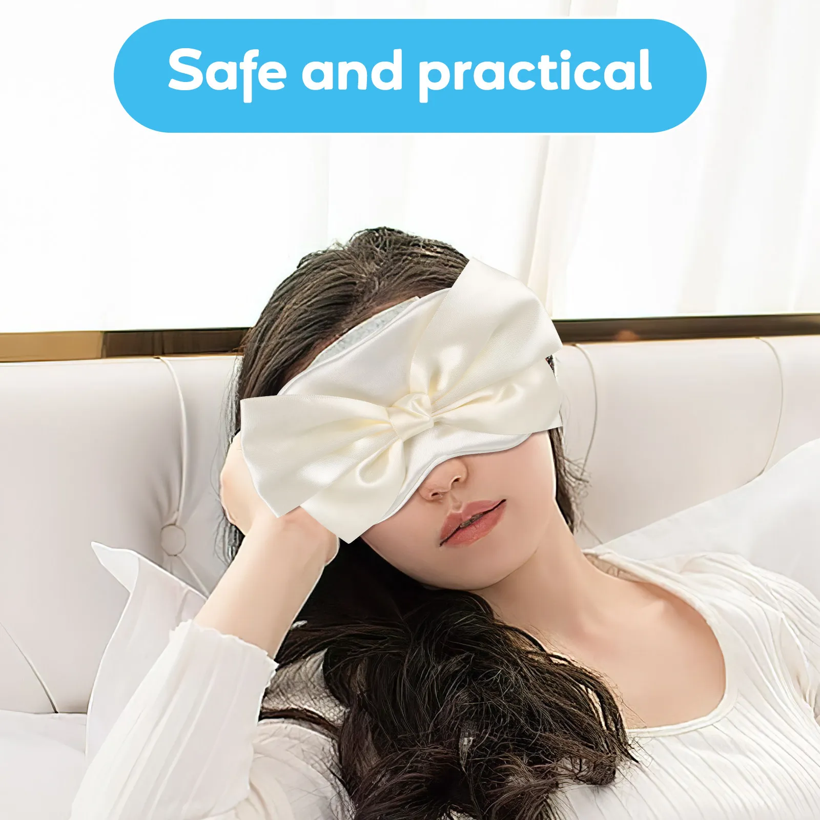 Lightweight Silk Sleep Eye Mask with Bowknot Detail Flexible Fit No Slip Design for Hotels Trains Flights Families Conferences