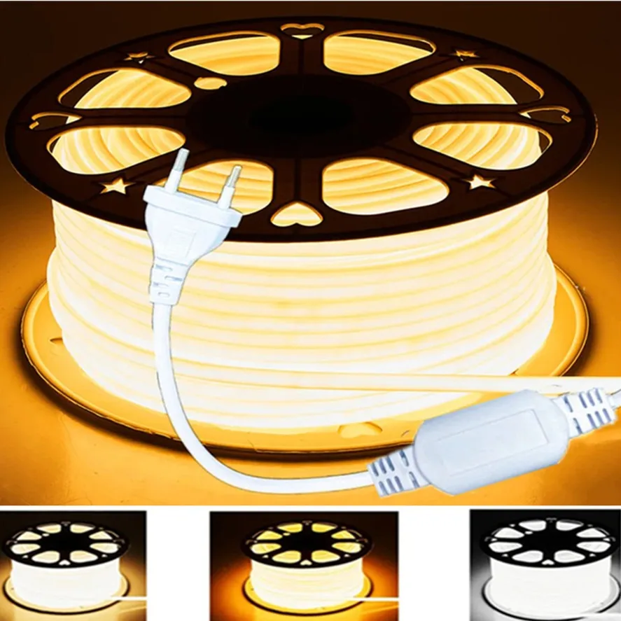 

220V COB LED Strip Light EU Power Plug IP67 Buckle fixation LED Ribbon Tape Flexible 3000K 4500K 6000K COB Linear Light Bar