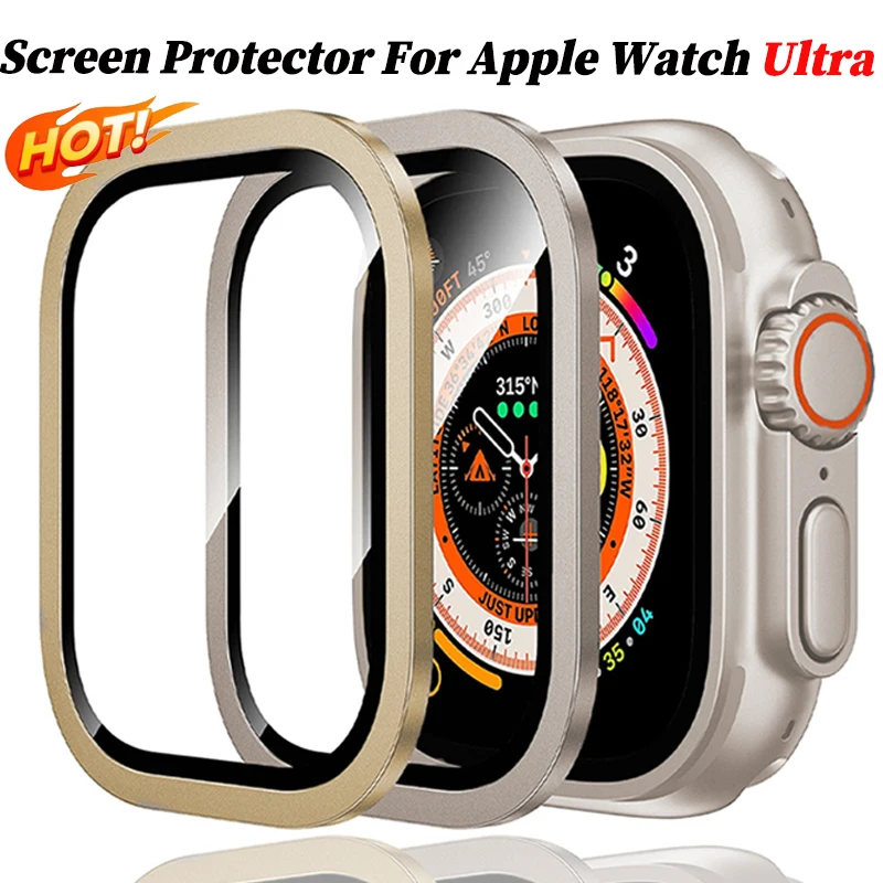 Displayschutzfolie für Apple Watch Ultra 3 49mm Gehäusezubehör Metallabdeckung Rahmen+Gehärtetes Glas für iWatch Ultra 2 1 Lünettenring