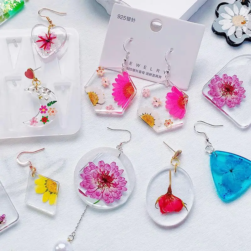 Earring Pendant Silicone Mold Epoxy Resin Jewelry Making Molds Geometry Heart Round Triangle DIY Epoxy Resin Jewelry Craft Mould